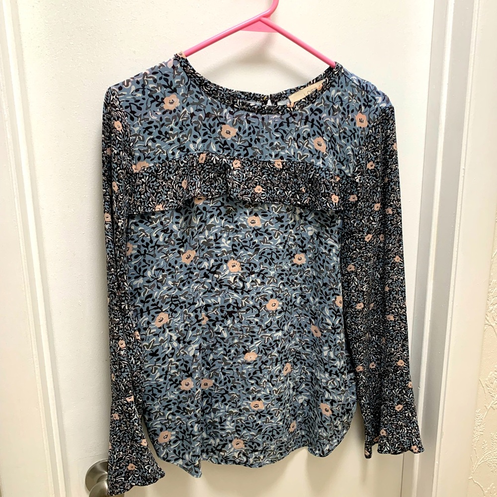 Loft blue floral long sleeve shirt